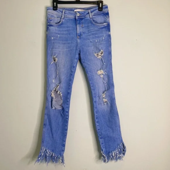 ZARA Trafaluc Denim wear Distressed Jeans size 4 - Picture 2 of 9